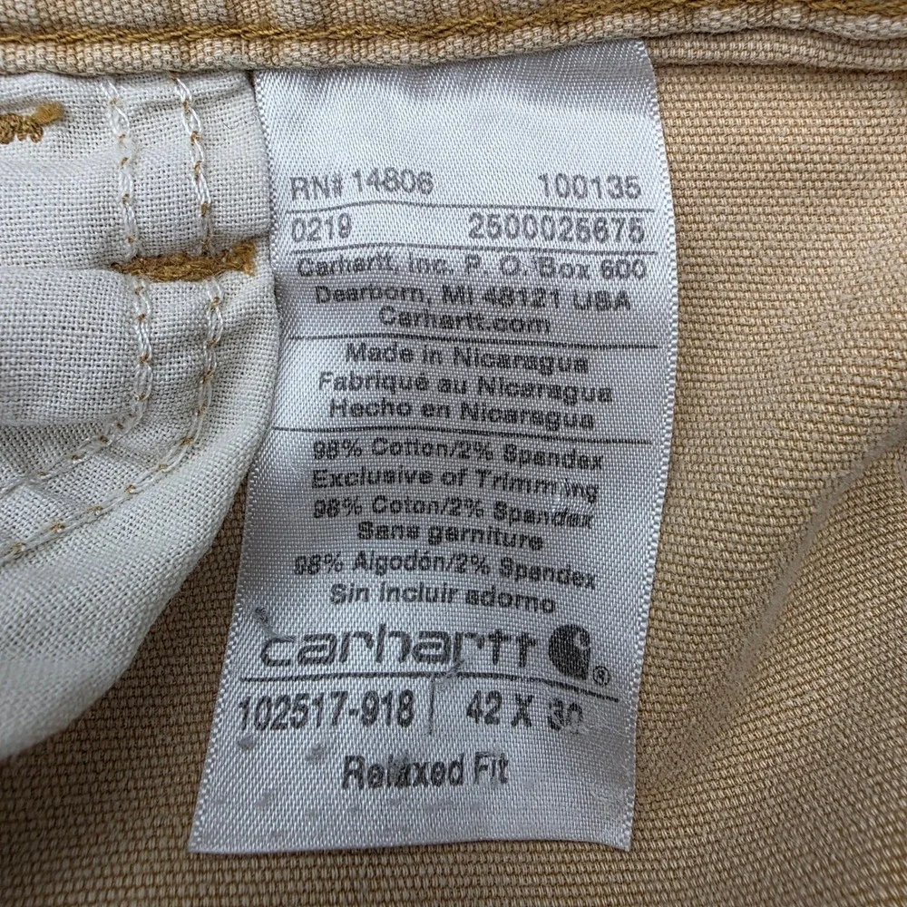 Carhartt Rugged Flex Relaxed Fit Canvas Work Pants Mens 42x30 Tan Khaki 102517
